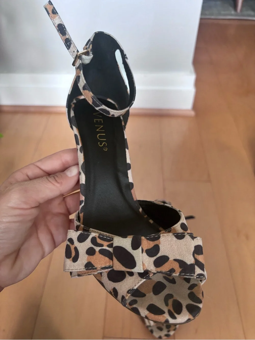 VENUS Pink Leopard Print Bow Ankle-Strap Heels