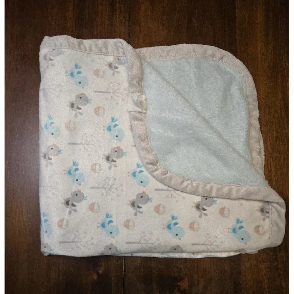 Blankets‎ and Beyond Blue Gray Bird Tree Nest Plush Baby Security Blanket Lovey