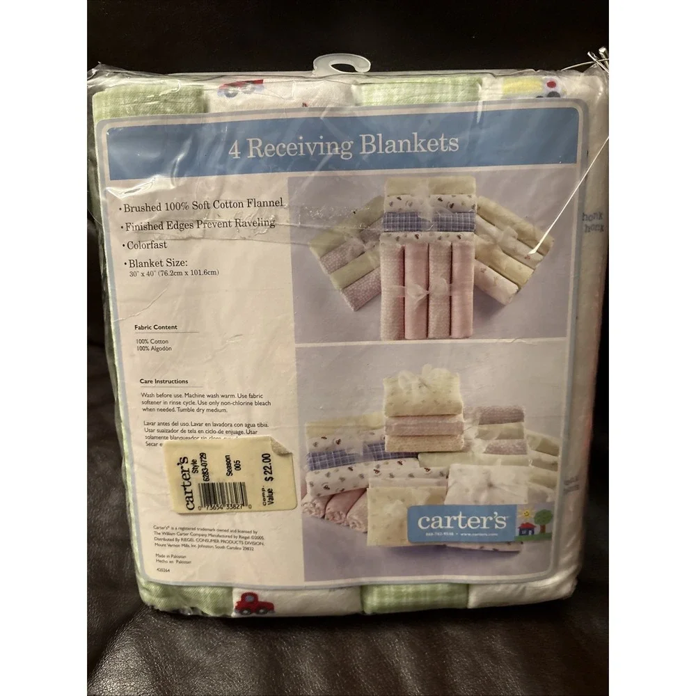 NWT Carters Baby Boy Receiving Blankets Car Green‎ Blue 4 Pack 30x40 Beep Beep