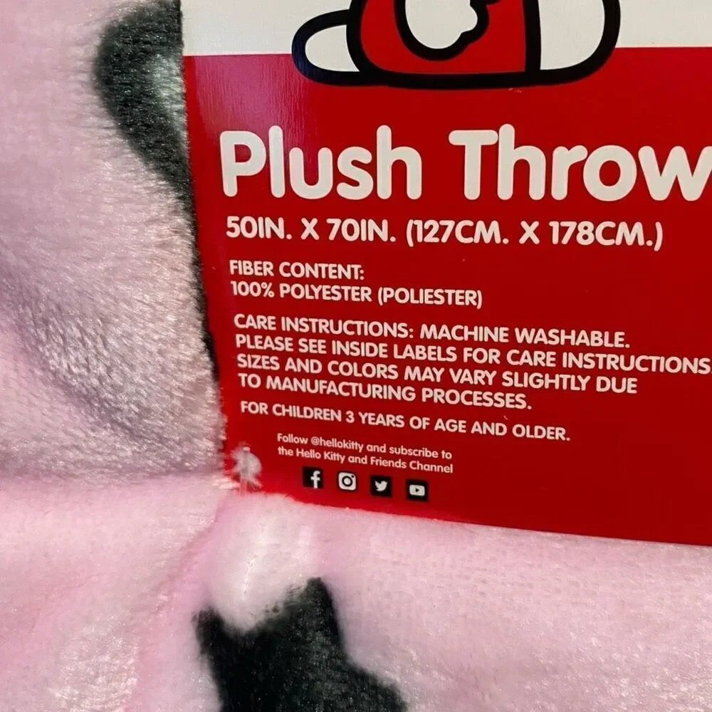 Hello Kitty Pink Unicorn Plush Throw Blanket 50”x70” Cloud Balloons Rainbows (a)