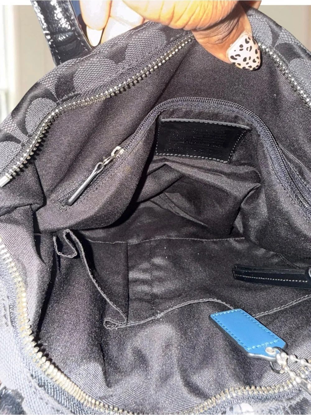 Coach Signature Stripe Python Tote Bag Black Grey F25706