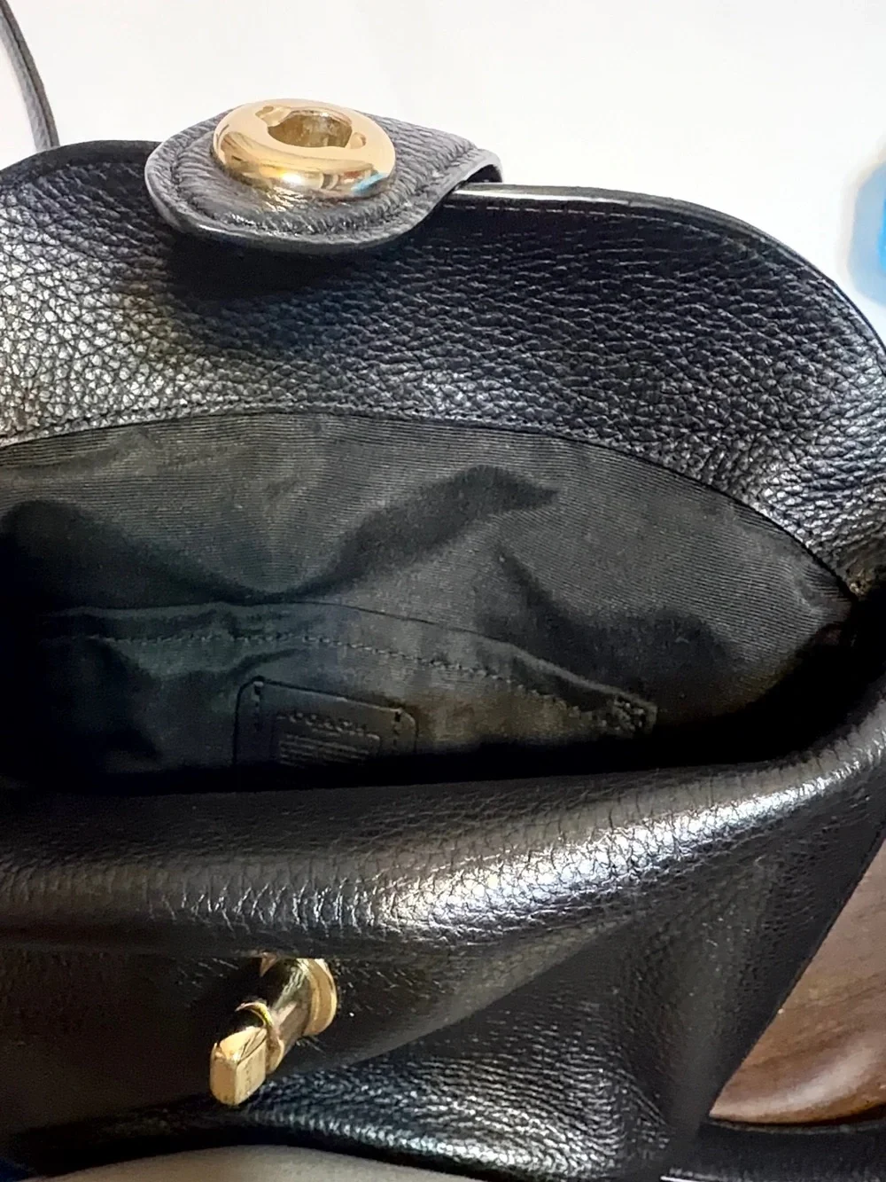 Black Leather Coach Addie cross body bag with Gold Turn-Lock