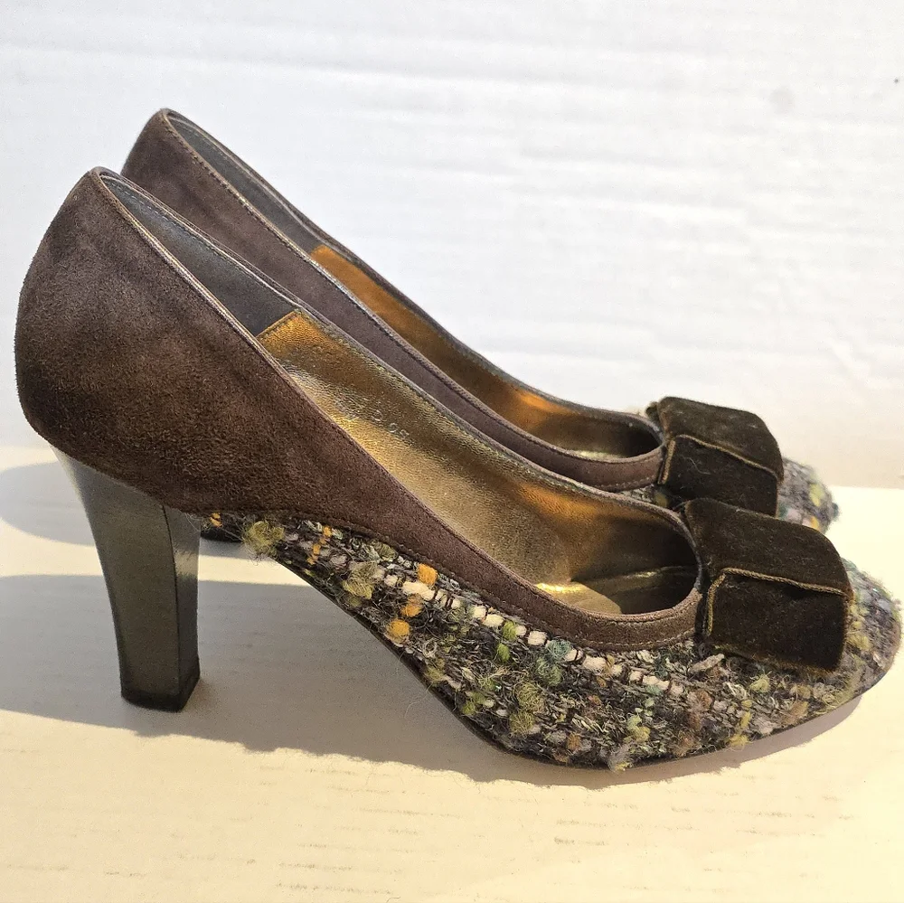 Y2K Coach Suede Heel Naomi Tweed Suede Chunky Block heel pump velvet