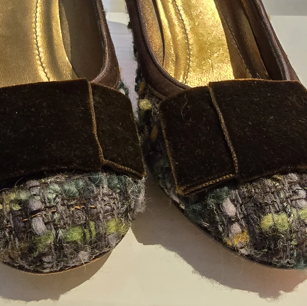 Y2K Coach Suede Heel Naomi Tweed Suede Chunky Block heel pump velvet