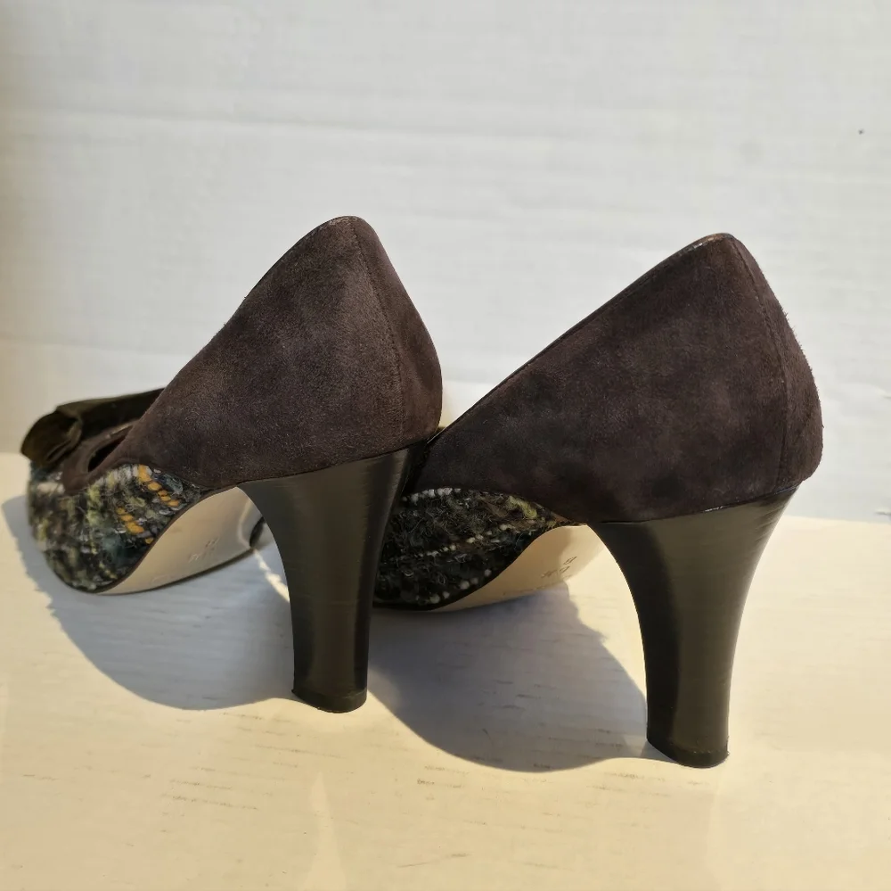 Y2K Coach Suede Heel Naomi Tweed Suede Chunky Block heel pump velvet