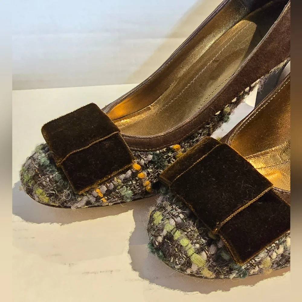 Y2K Coach Suede Heel Naomi Tweed Suede Chunky Block heel pump velvet