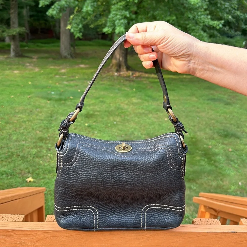 Coach Black Pebbled Leather Shoulder Bag with Brass Hardware