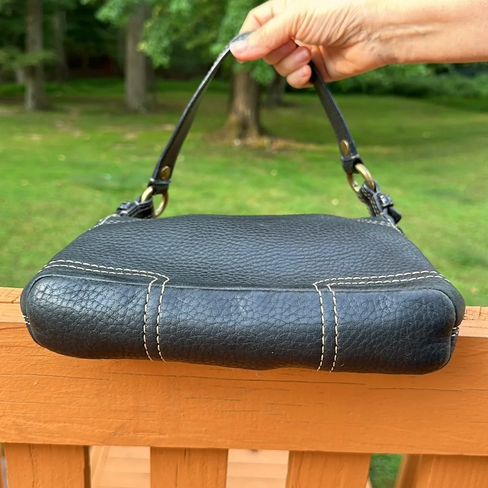 Coach Black Pebbled Leather Shoulder Bag with Brass Hardware