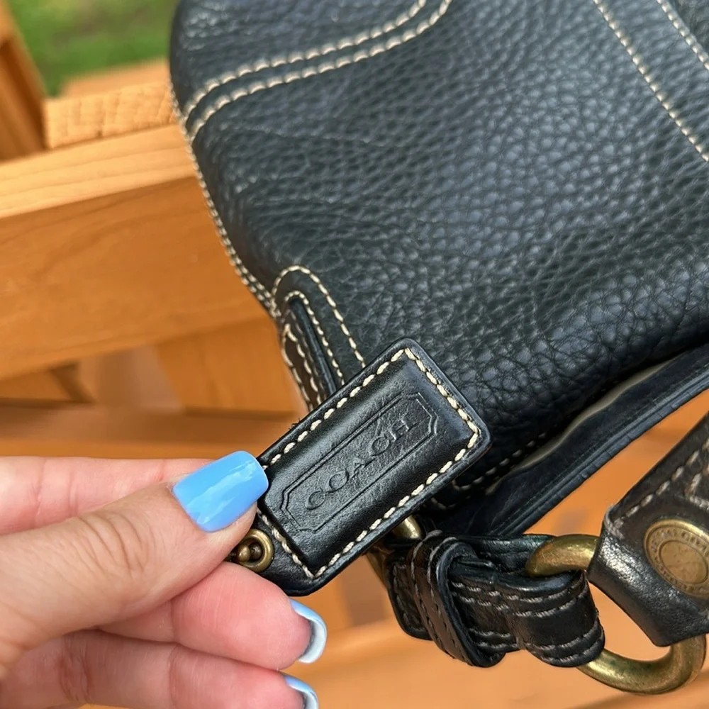 Coach Black Pebbled Leather Shoulder Bag with Brass Hardware