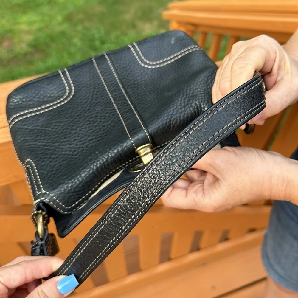 Coach Black Pebbled Leather Shoulder Bag with Brass Hardware