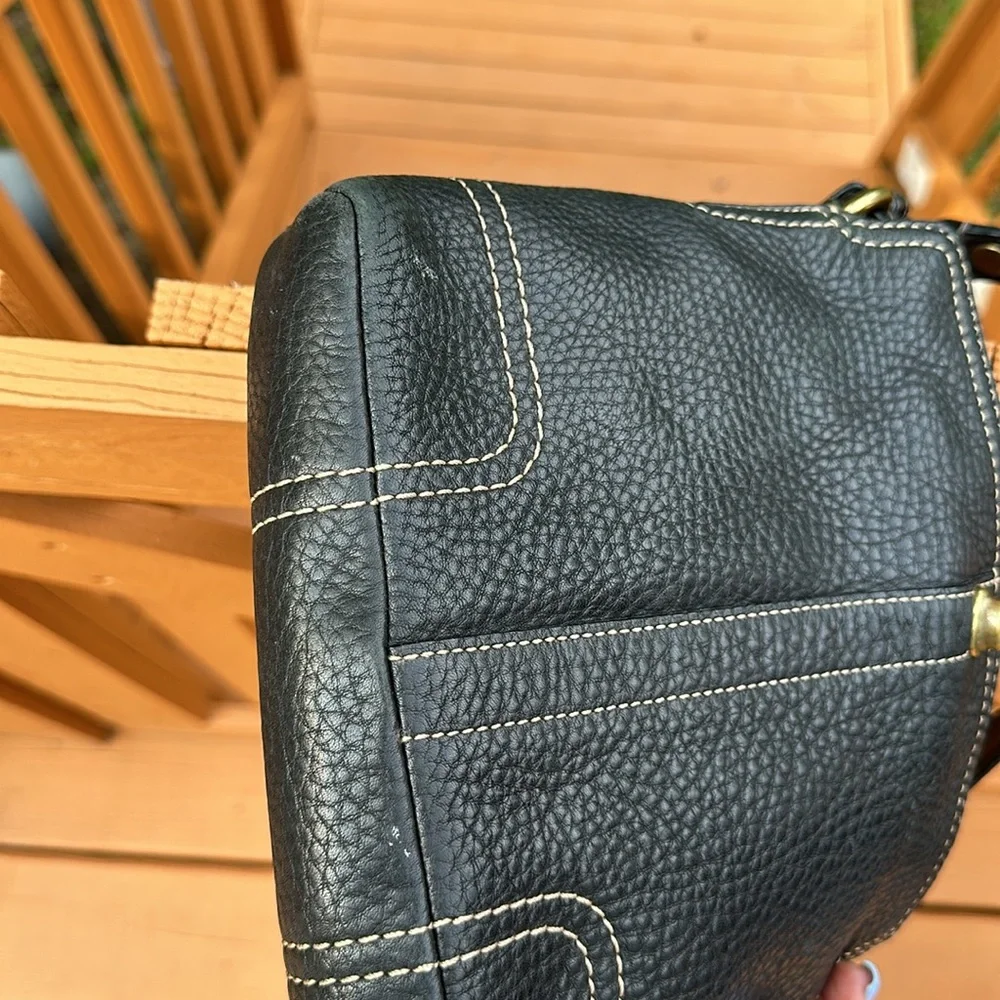 Coach Black Pebbled Leather Shoulder Bag with Brass Hardware