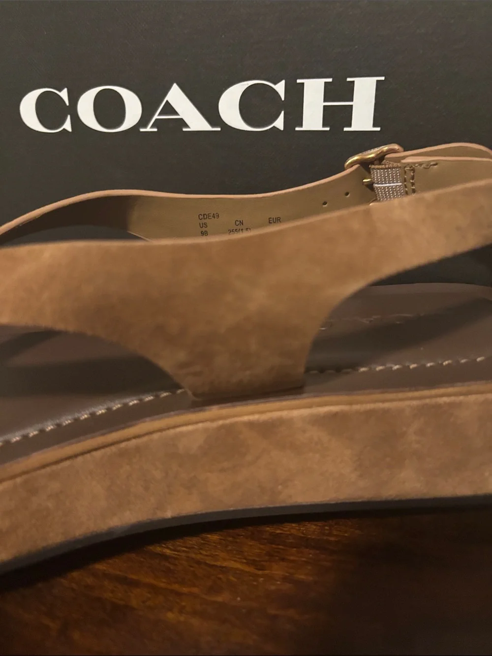 Coach Men's Tan Suede Platform Thong Sandals with Buckle