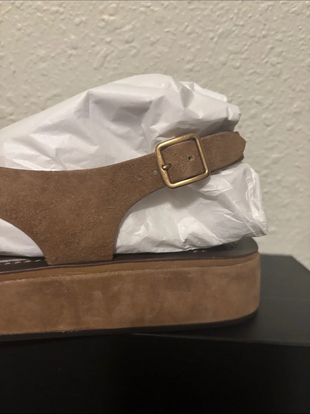 Coach Men's Tan Suede Platform Thong Sandals with Buckle
