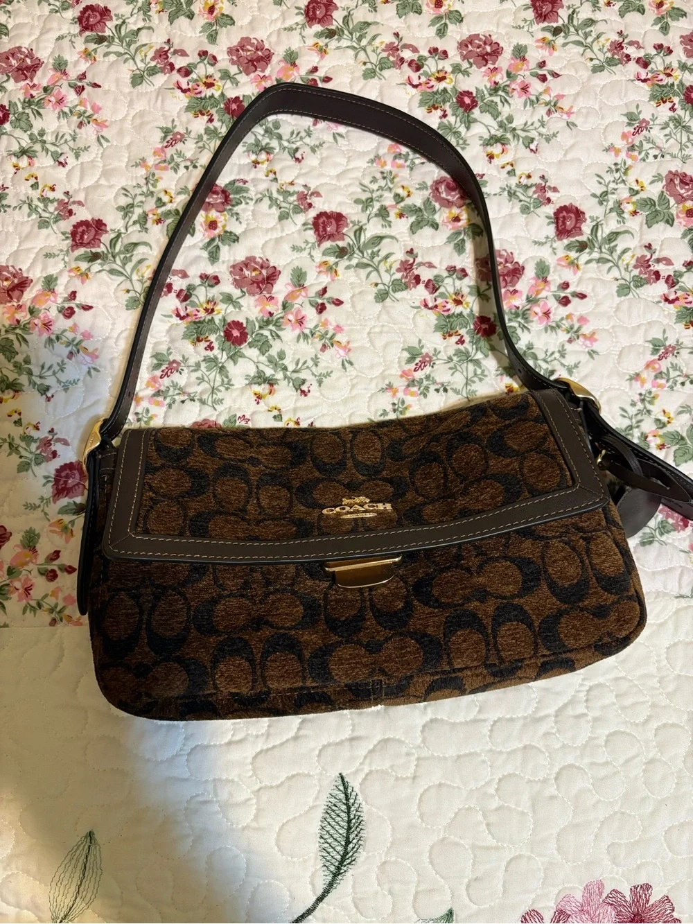 Coach Brown Signature Canvas Fold-Over Wristlet Clutch