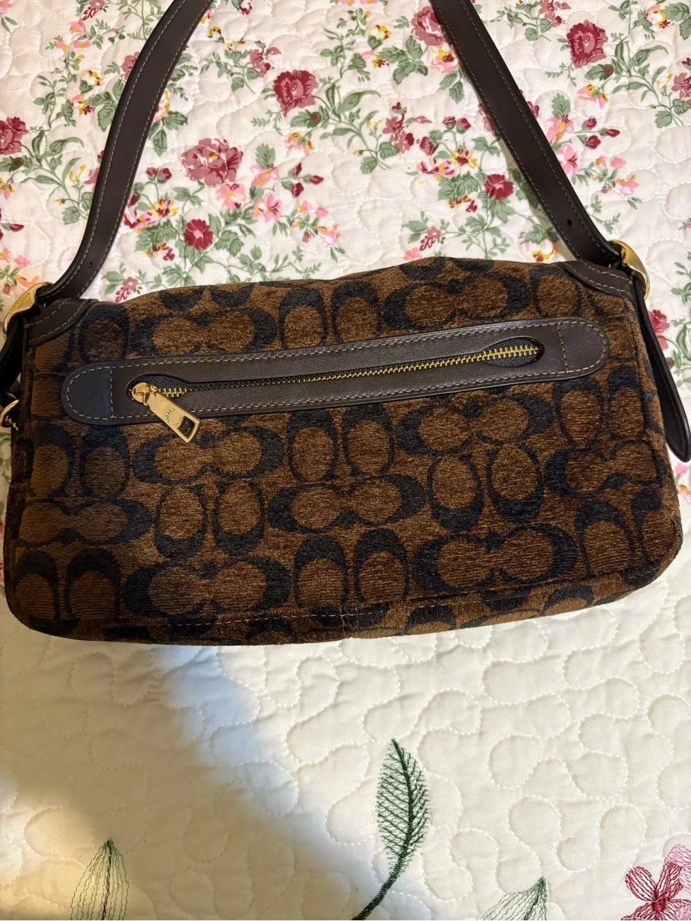 Coach Brown Signature Canvas Fold-Over Wristlet Clutch