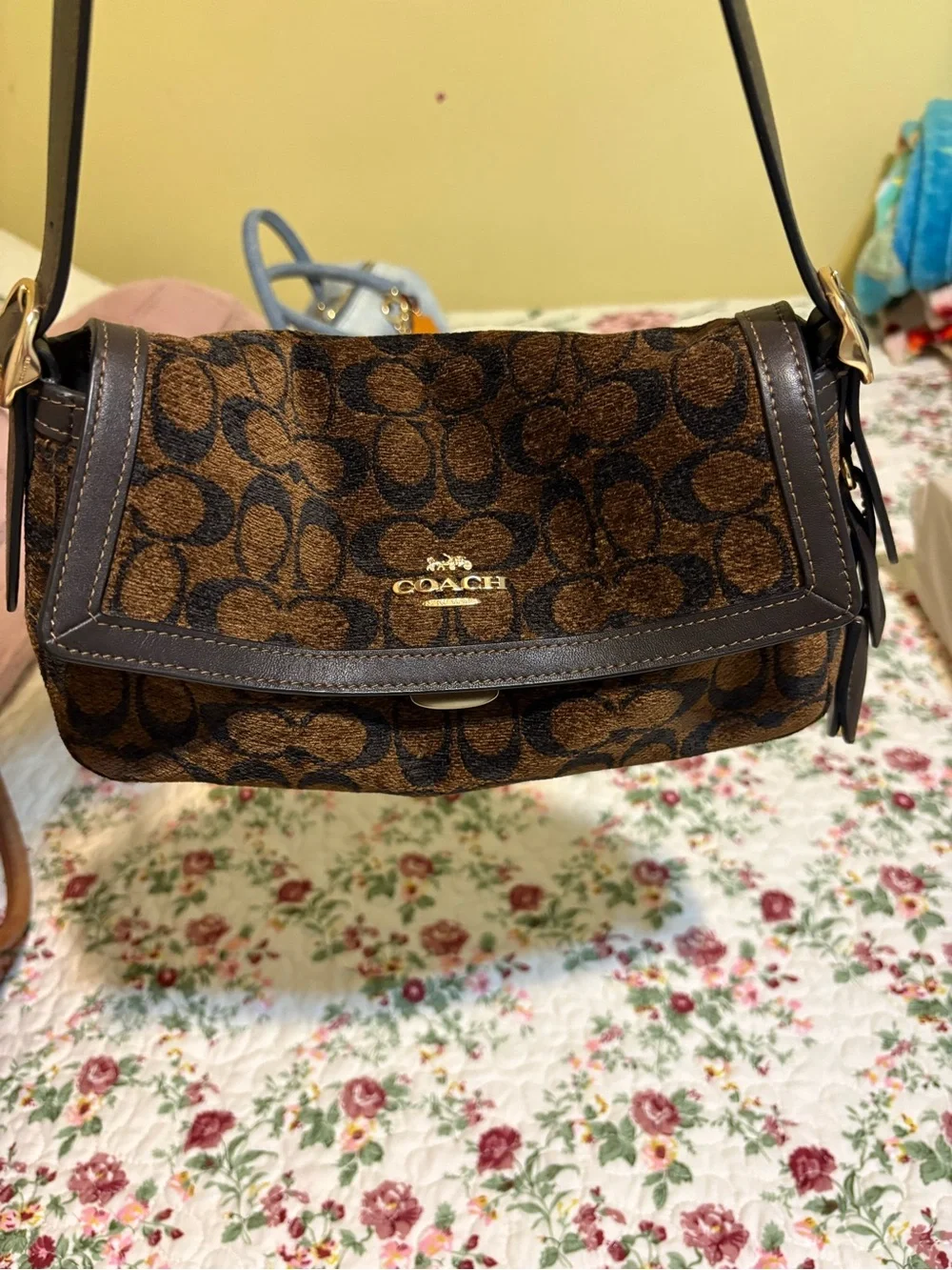 Coach Brown Signature Canvas Fold-Over Wristlet Clutch