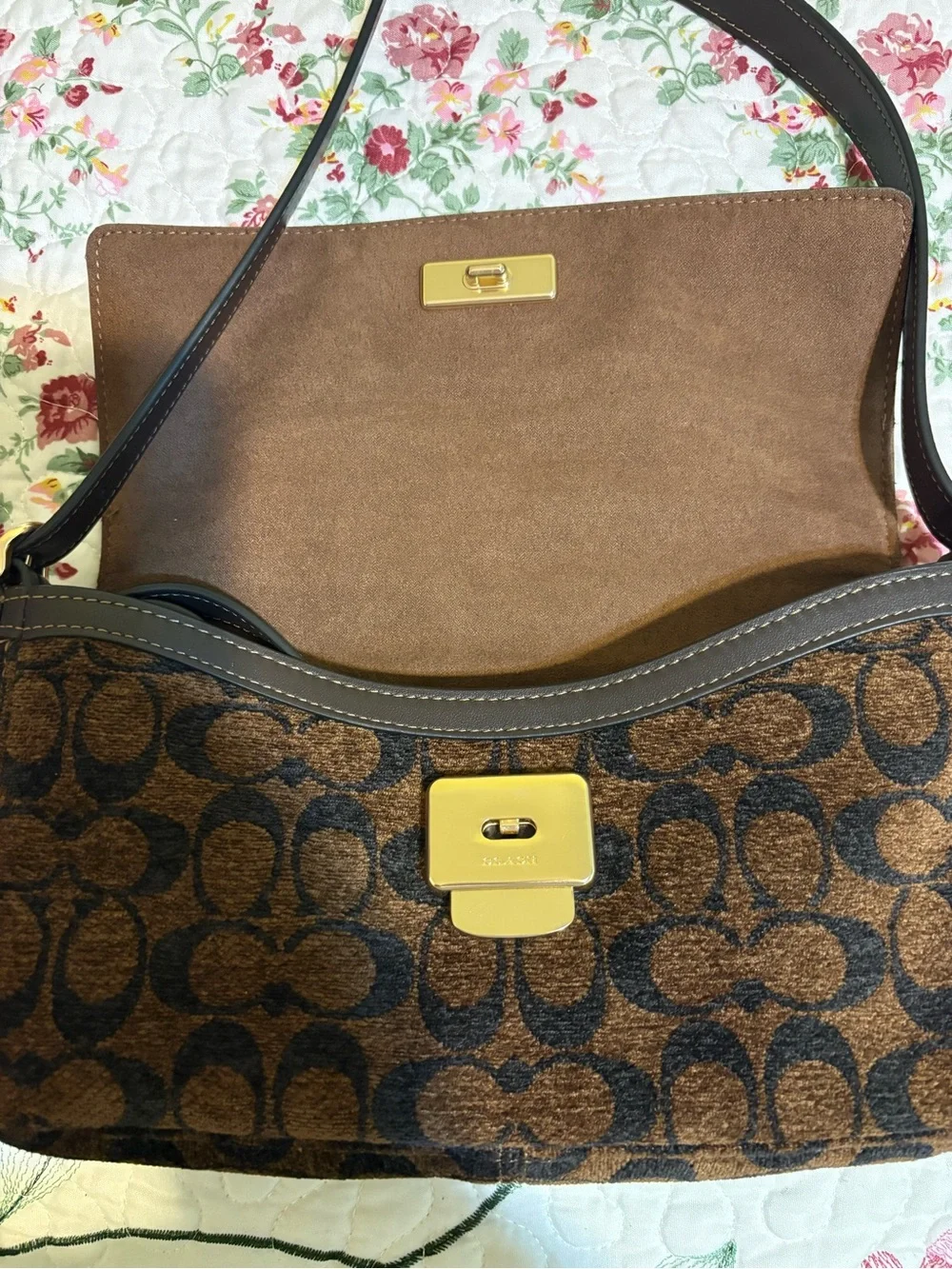 Coach Brown Signature Canvas Fold-Over Wristlet Clutch