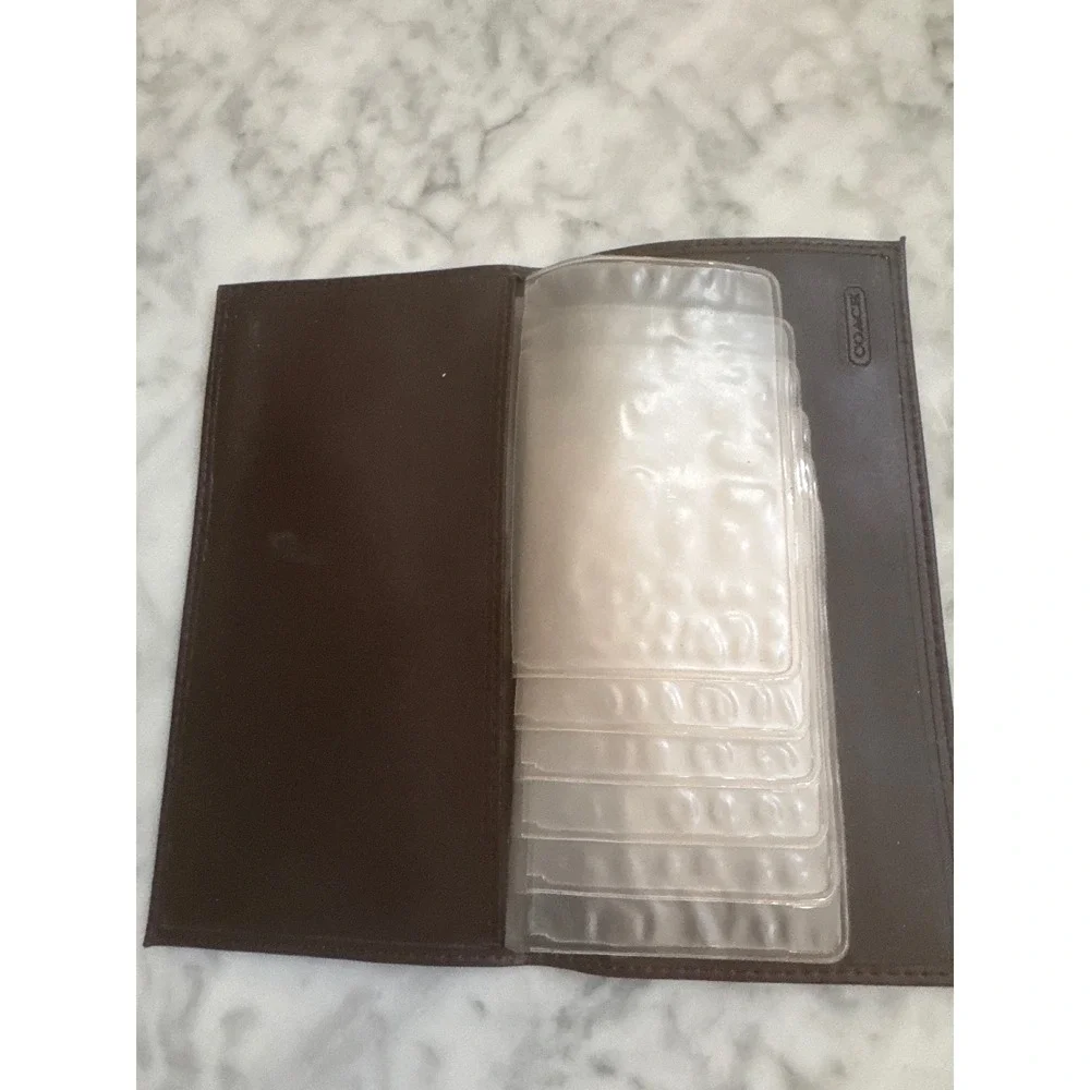 Coach Dark Brown Leather Checkbook Cover Slim Wallet Insert with Card Holder