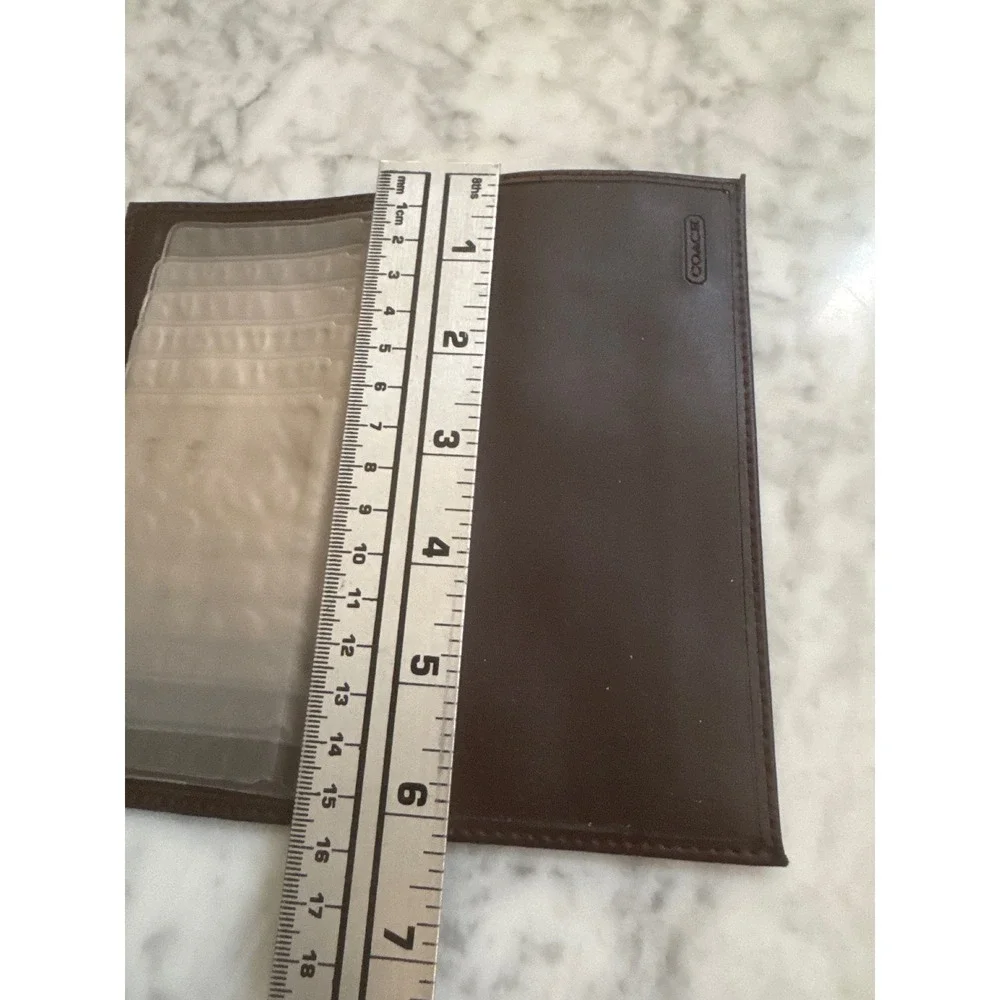 Coach Dark Brown Leather Checkbook Cover Slim Wallet Insert with Card Holder
