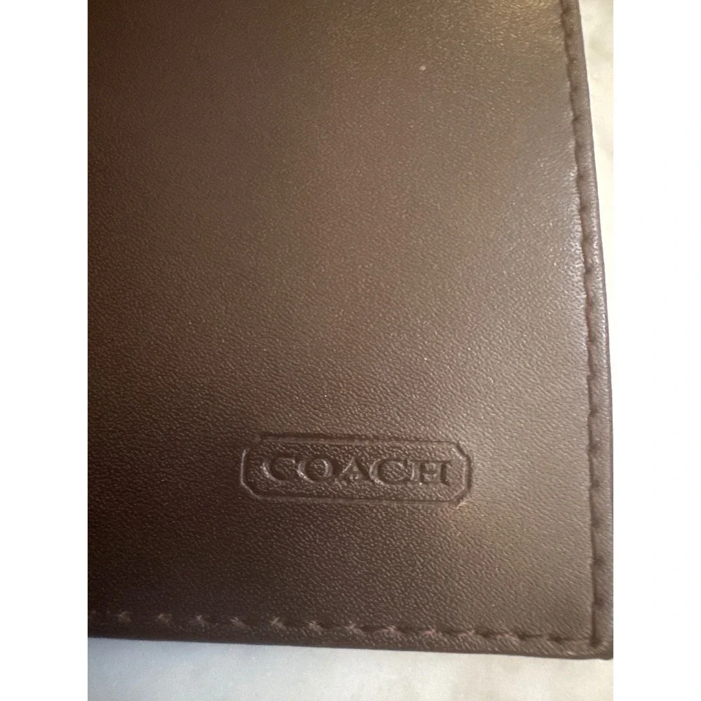 Coach Dark Brown Leather Checkbook Cover Slim Wallet Insert with Card Holder