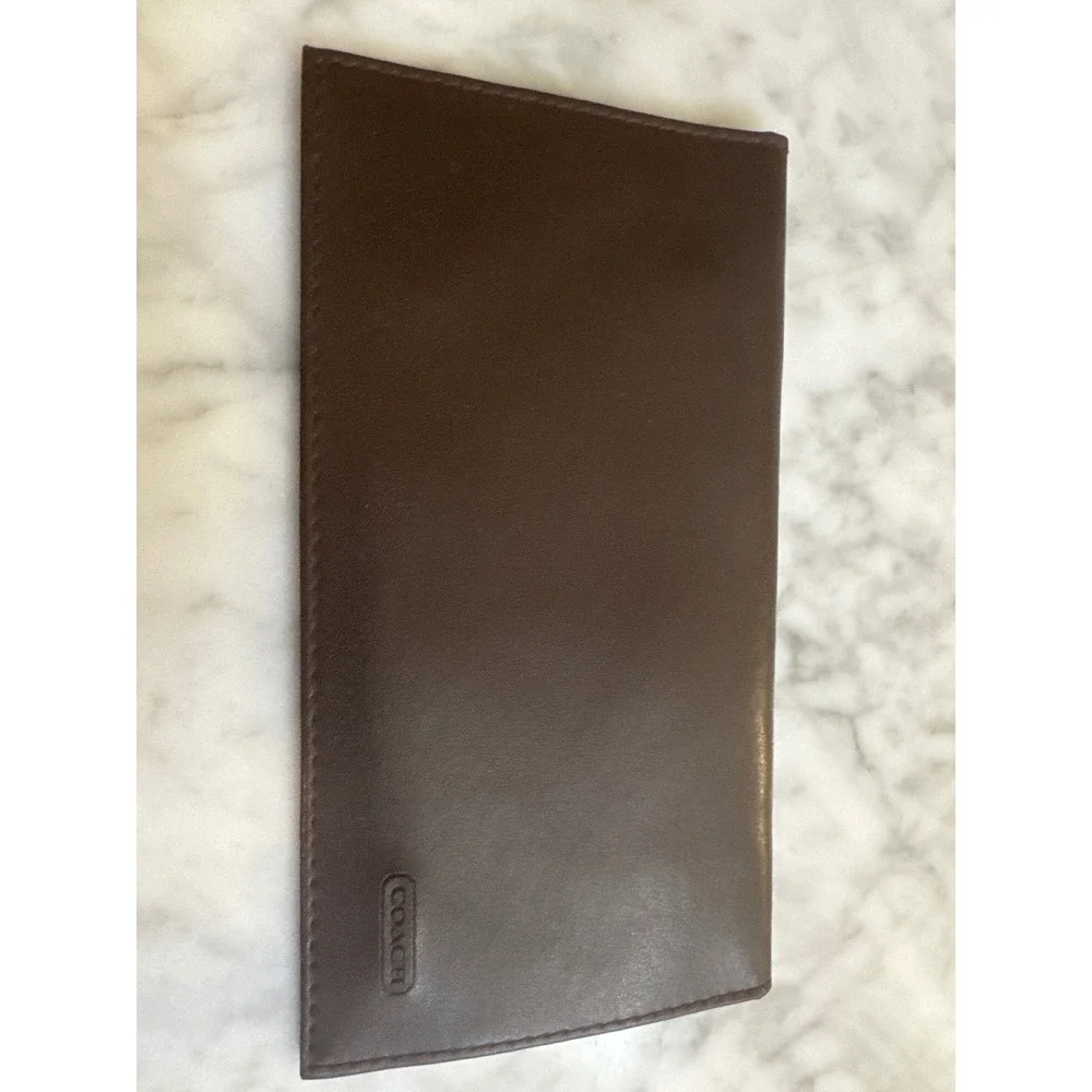 Coach Dark Brown Leather Checkbook Cover Slim Wallet Insert with Card Holder