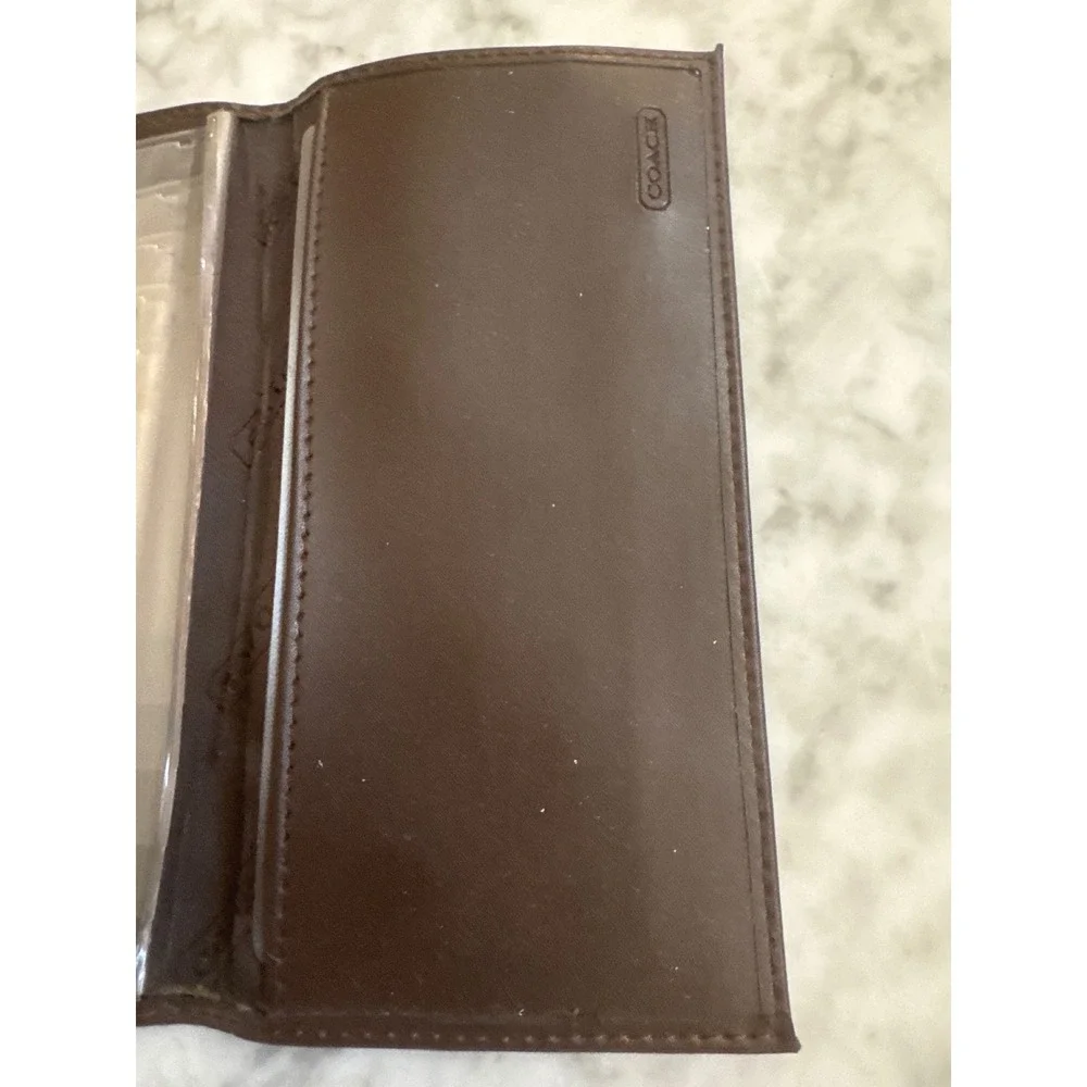 Coach Dark Brown Leather Checkbook Cover Slim Wallet Insert with Card Holder