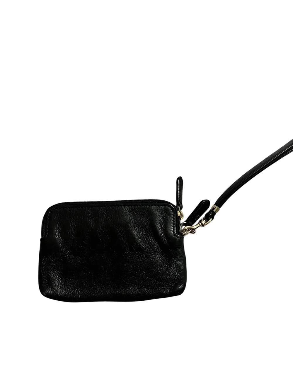 Coach Black Leather Double Zip Wristlet with Gold Logo