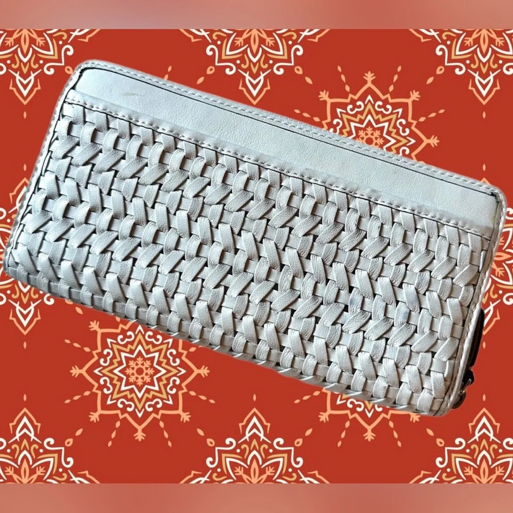 Coach Park Woven Leather Accordion Zip Wallet (F49434)