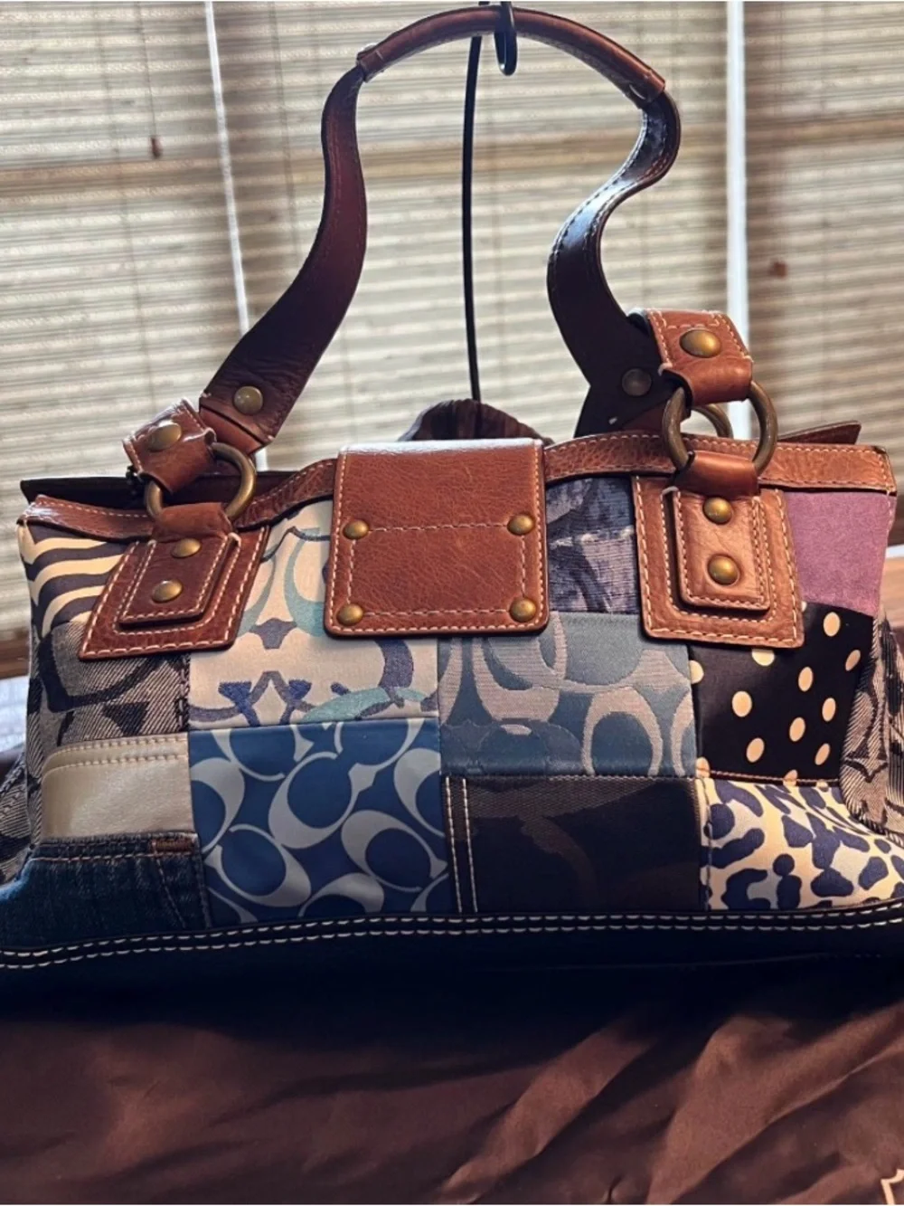 Coach Patchwork Satchel in Brown, Blue, Purple