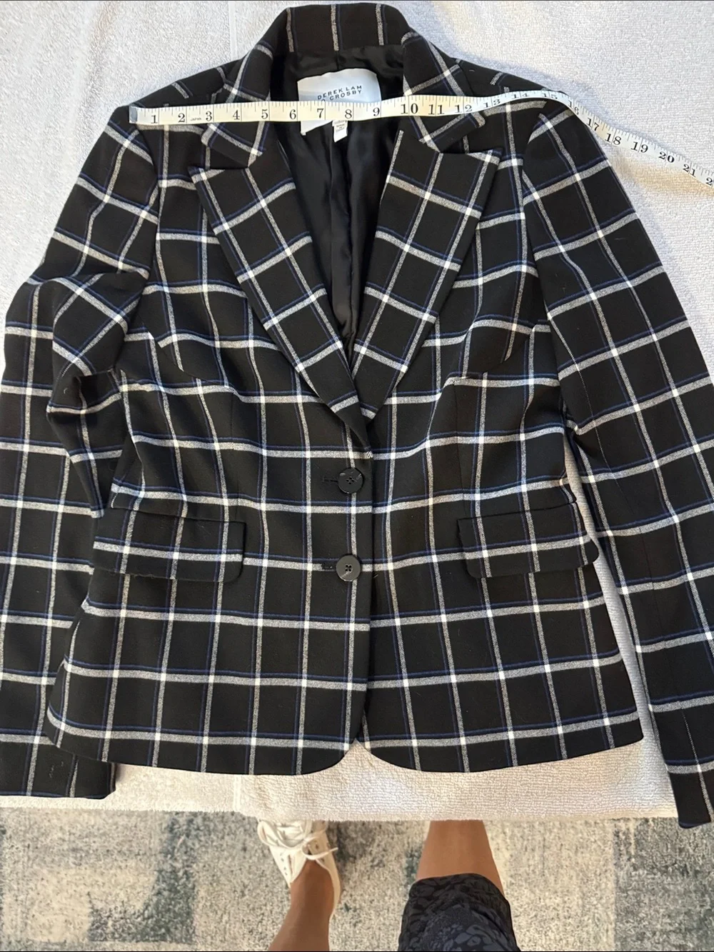 10 Crosby Derek Lam Black Windowpane Plaid Blazer