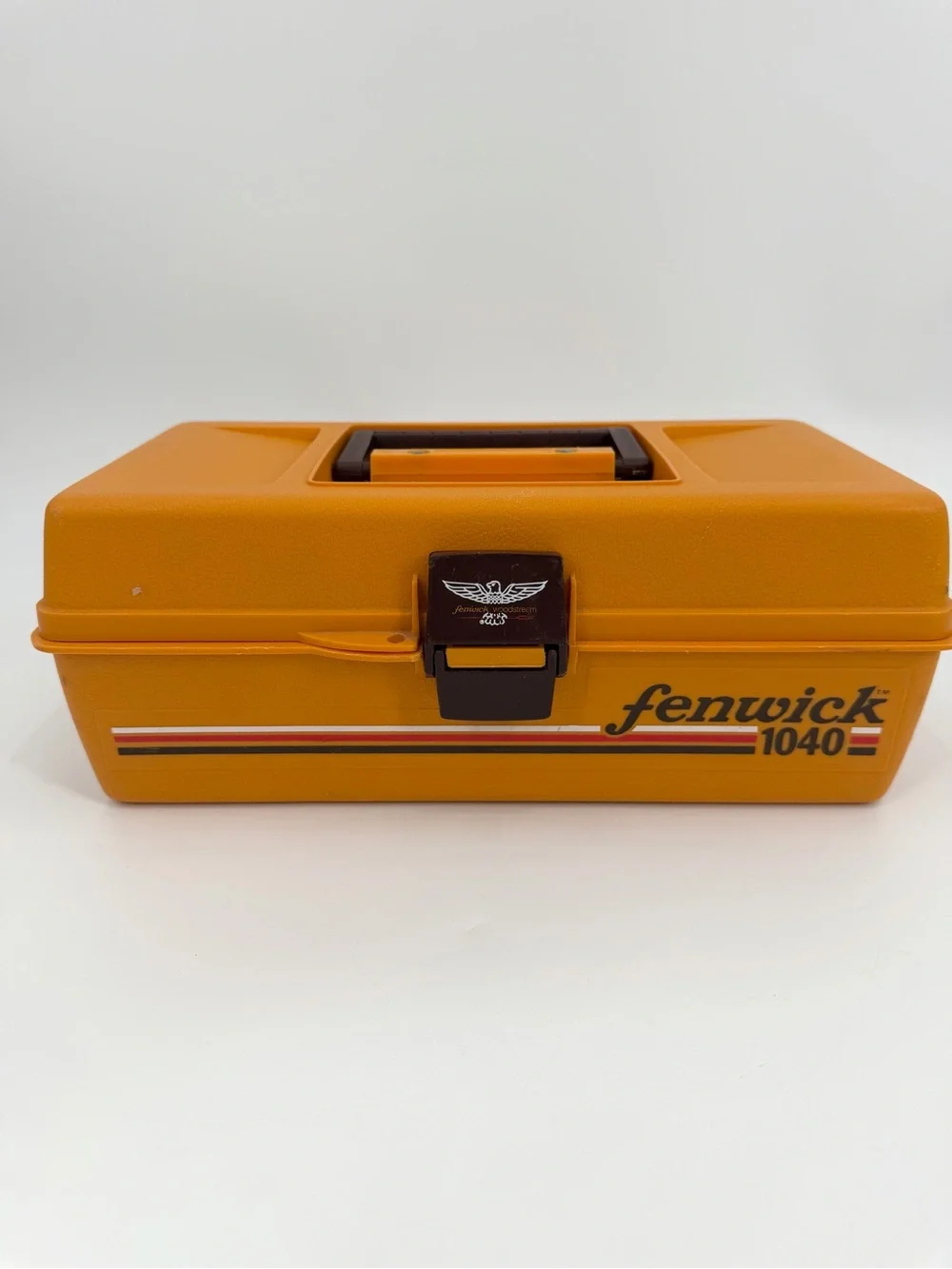 Vintage Fenwick Woodstream 1040 Tackle Box Orange Brown Plastic Fishing Retro
