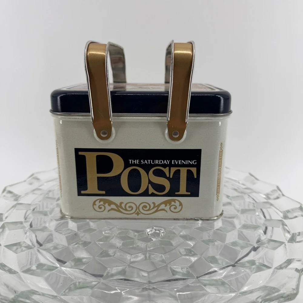 Saturday Evening Post Tin Box Collectible VTG Metal Trinket Storage Picnic Scene