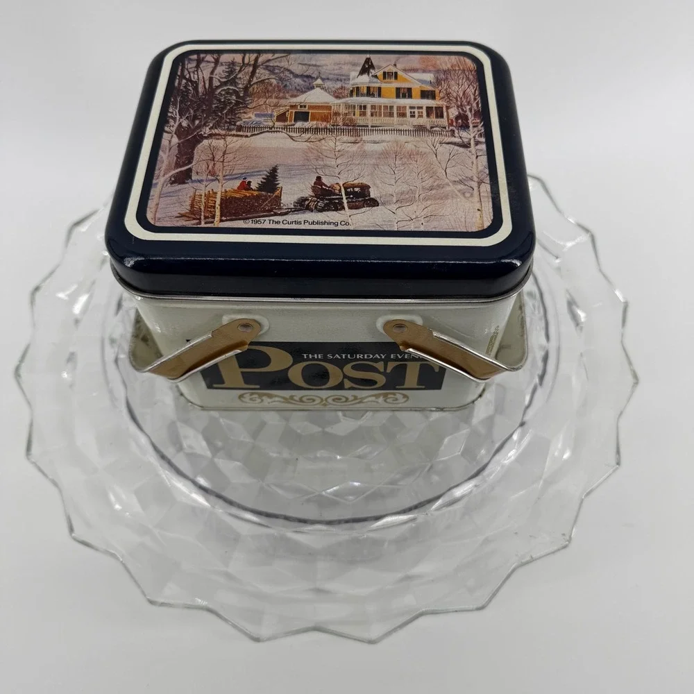 Saturday Evening Post Tin Box Collectible VTG Metal Trinket Storage Picnic Scene