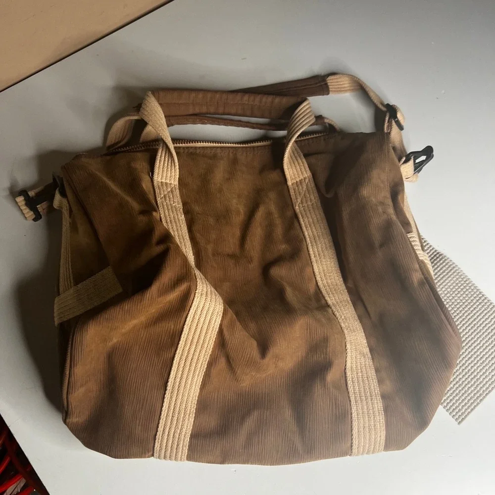 Vintage 70s Bay Bags San Francisco Brown Corduroy Duffle Bag Weekend Travel Bag