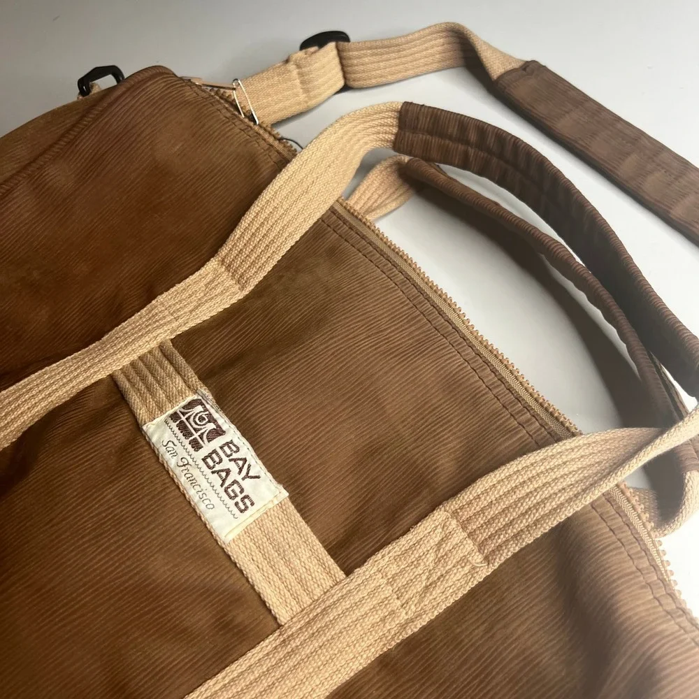 Vintage 70s Bay Bags San Francisco Brown Corduroy Duffle Bag Weekend Travel Bag