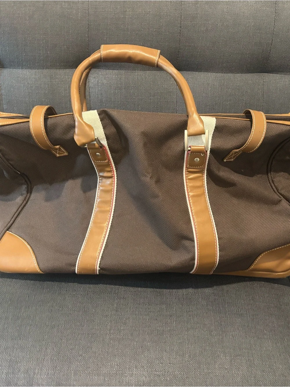 Tommy Hilfiger Brown Canvas Duffel with Tan Leather Trim