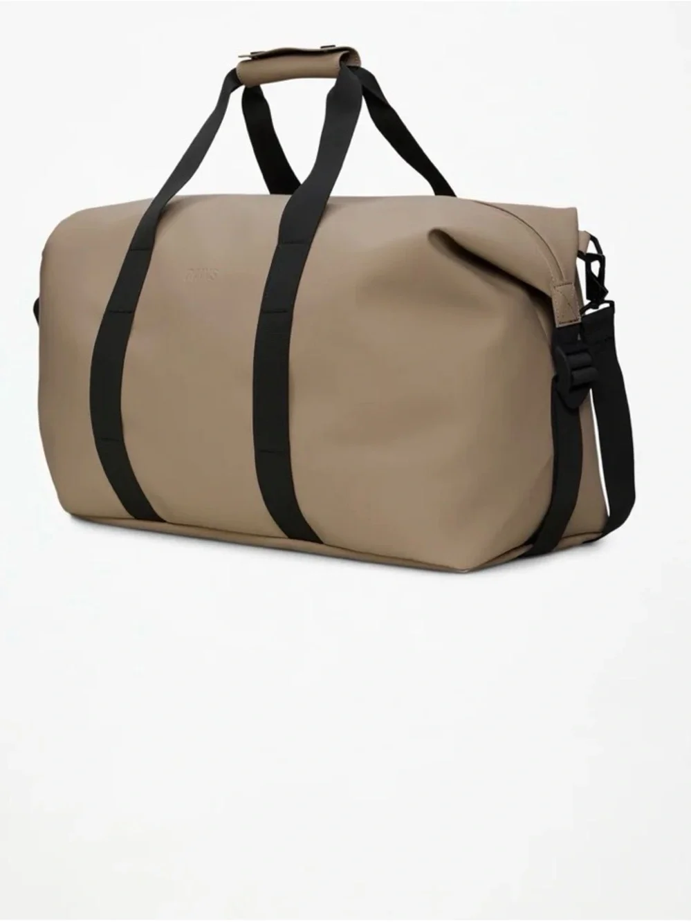 Rains Taupe Weekend Duffel Bag with Black Straps