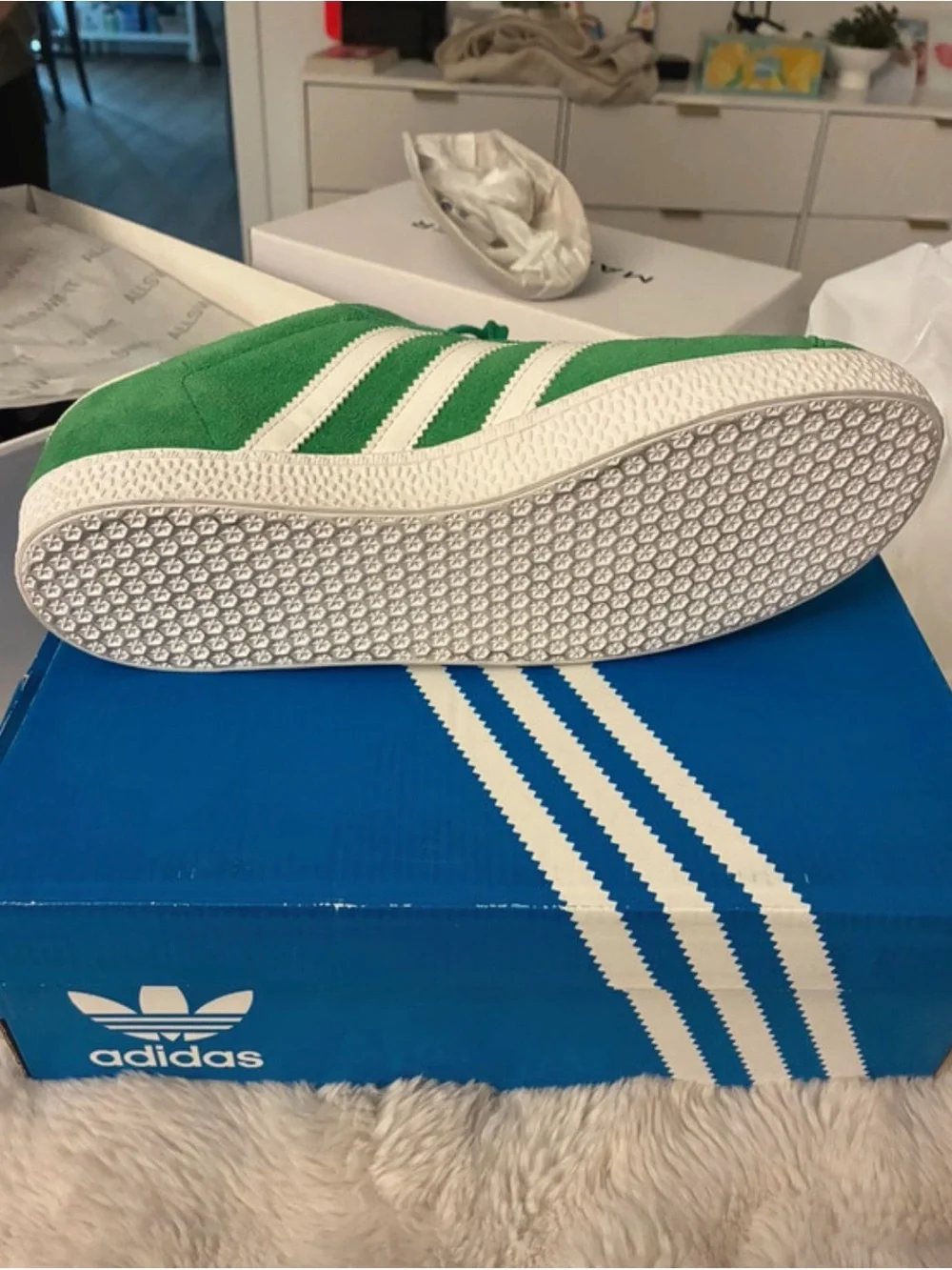 adidas Green and White Suede Athletic Sneaker