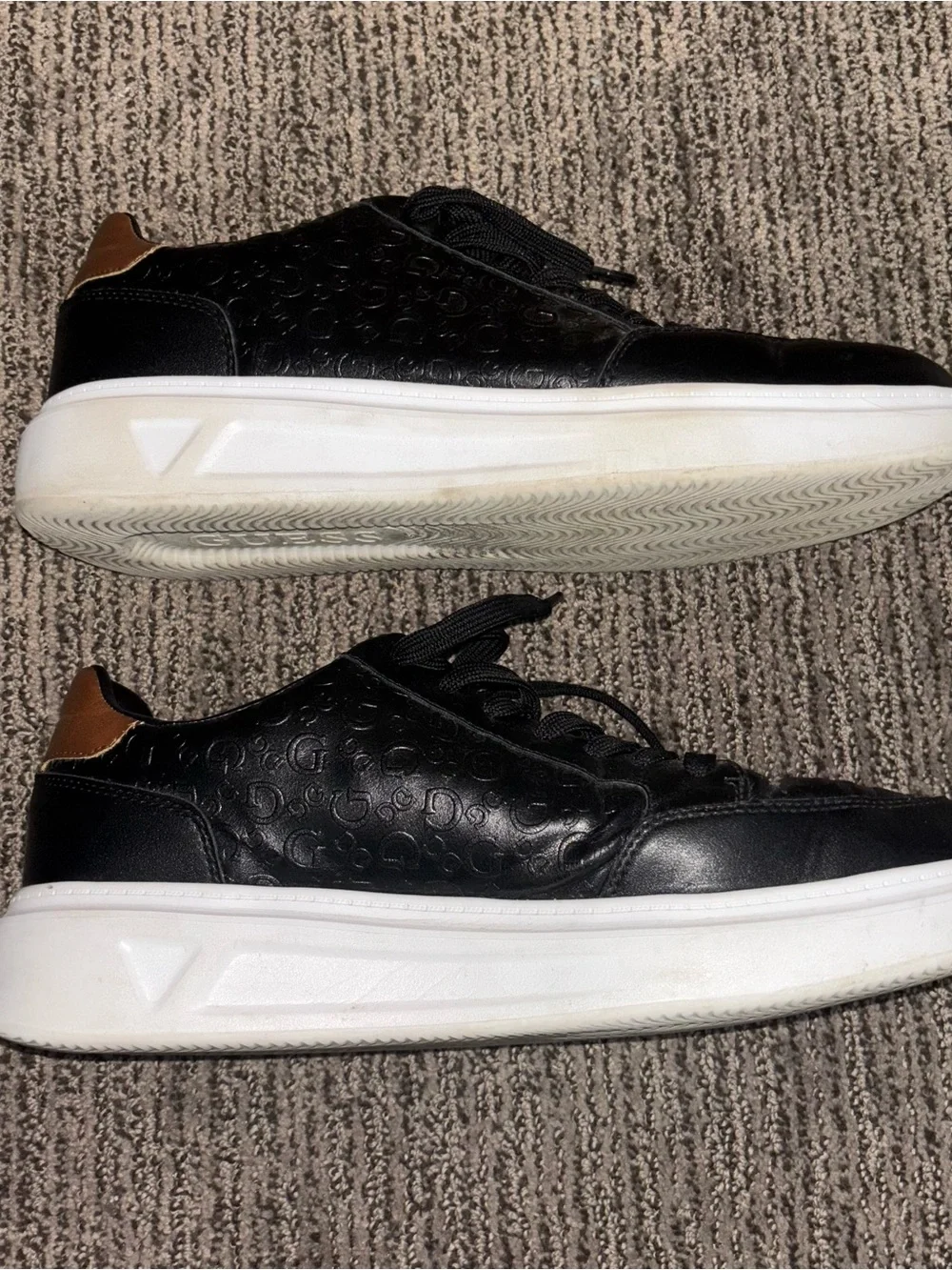 Guess Black Leather Low-Top Sneakers with White Soles