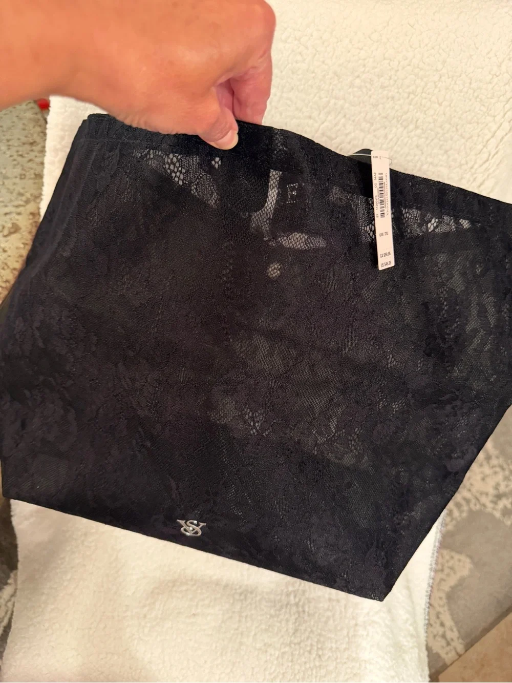 Victoria's Secret Black Lace-Textured Tote