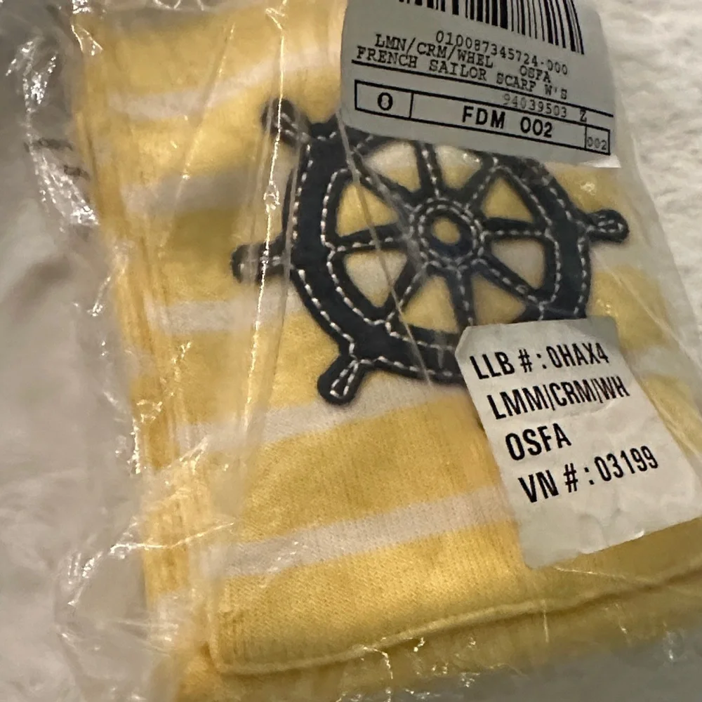 NWT L.L. Bean French Sailor Nautical Yellow & White Scarf OSFA