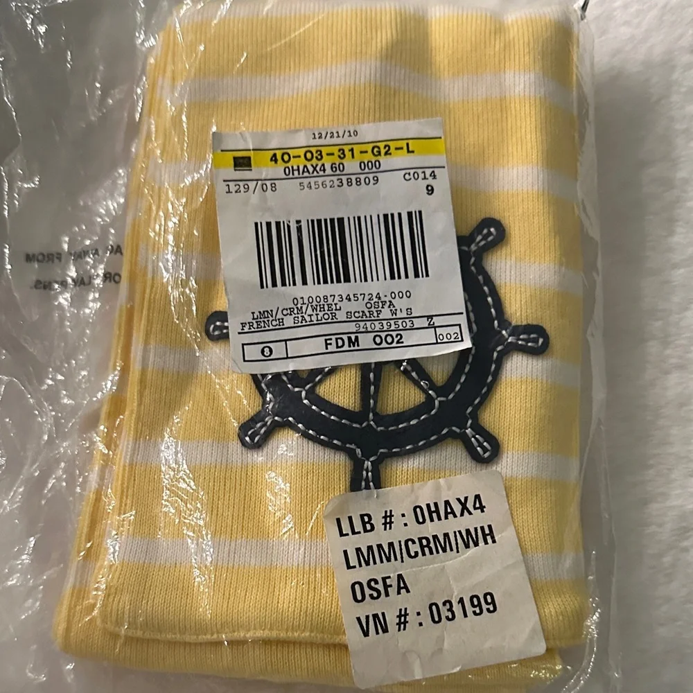 NWT L.L. Bean French Sailor Nautical Yellow & White Scarf OSFA