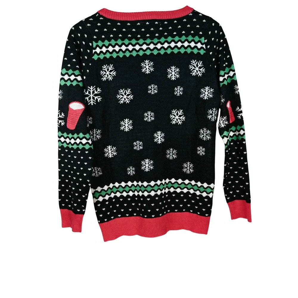 Tipsy Elves Beer Pong Ugly Christmas Sweater‎ Black Red Mens Small