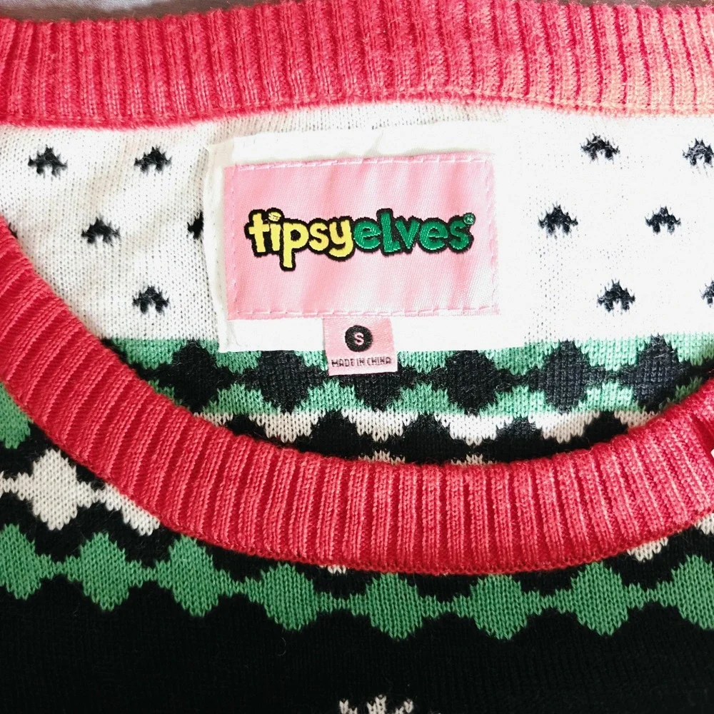 Tipsy Elves Beer Pong Ugly Christmas Sweater‎ Black Red Mens Small