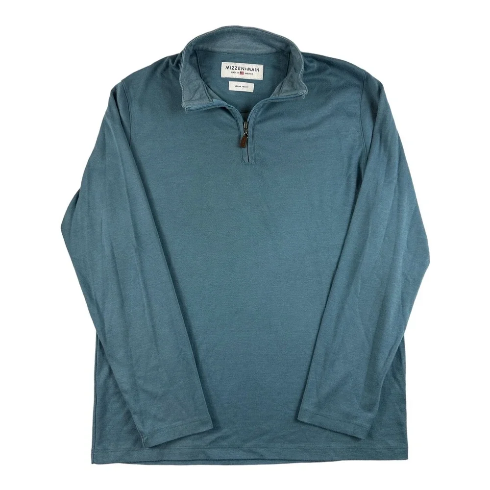 Mizzen + Main Blue Performance 1/2 Zip Pullover Sweater Mens Size M Trim Fit