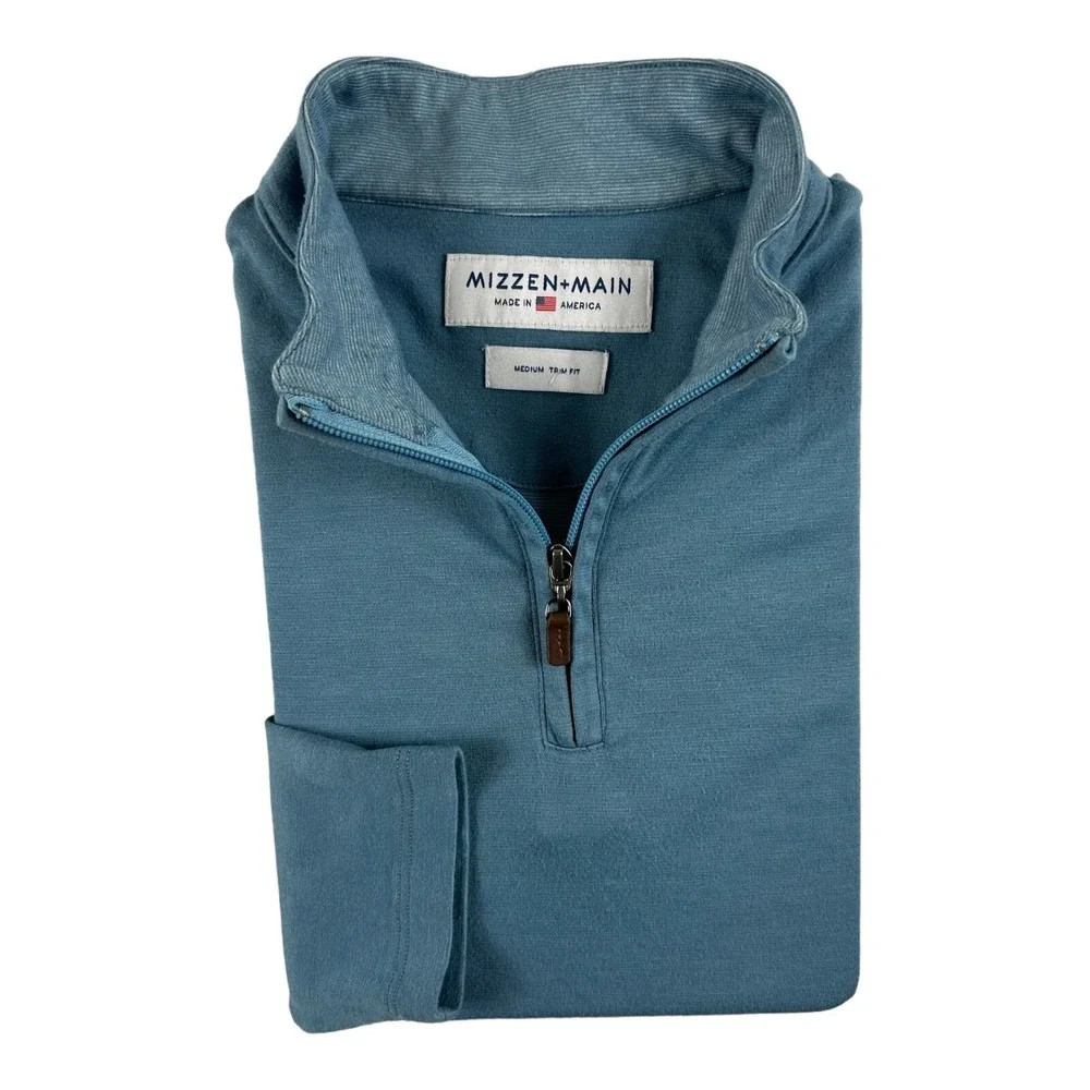 Mizzen + Main Blue Performance 1/2 Zip Pullover Sweater Mens Size M Trim Fit
