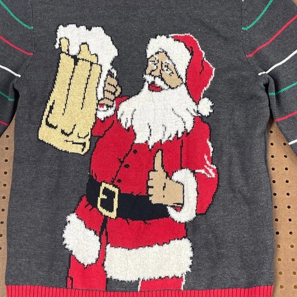 Santa Claus Draft Beer‎ Drinking Ugly Christmas Sweater Cheers Men's XL Holiday
