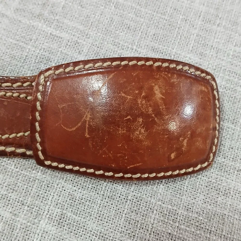 Equestrian Leather Riding Belt with Leather Embossed Buckle