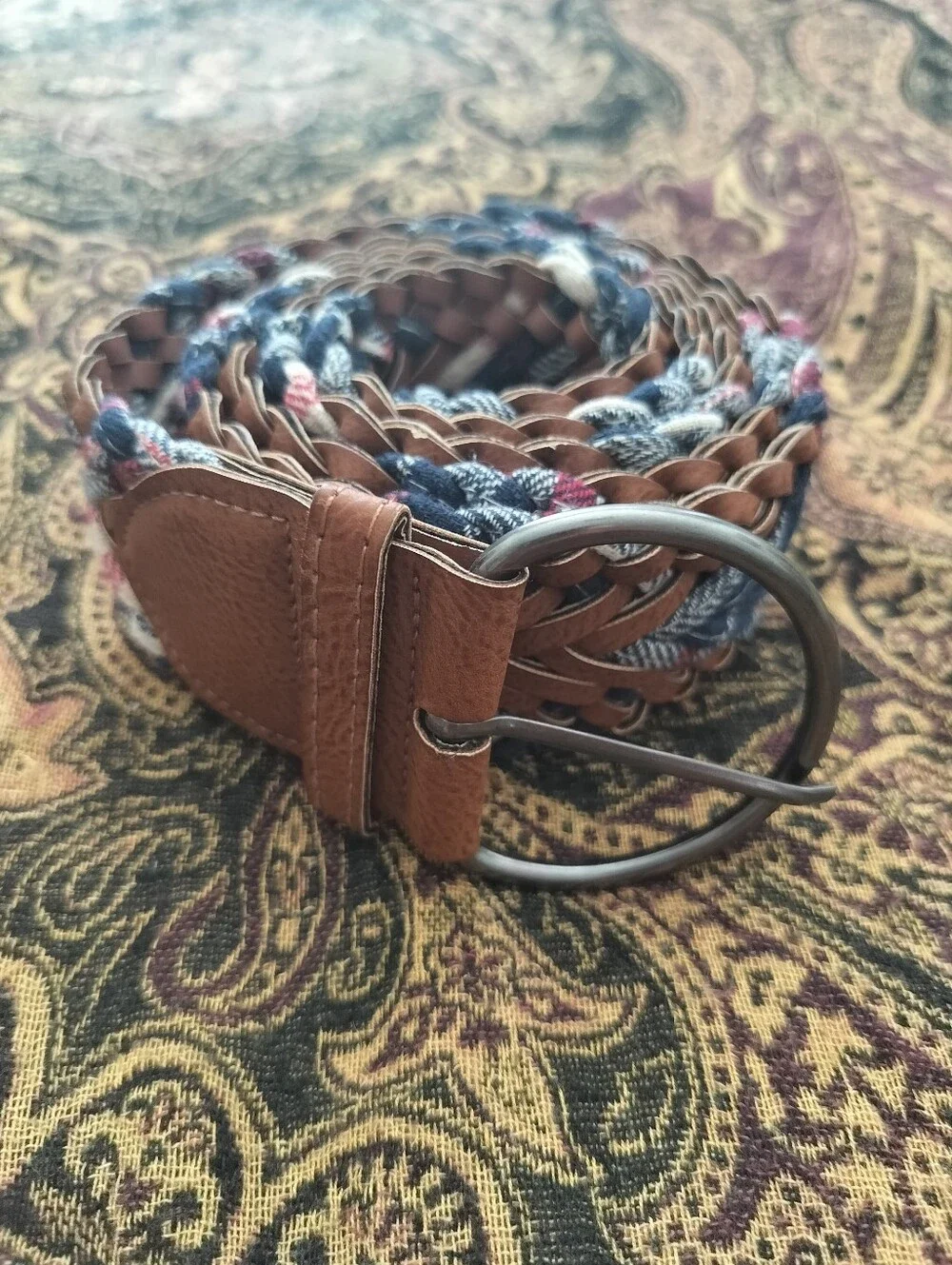 Woven Boho Plaid & Braided Leather Belt Plus Size 20 53