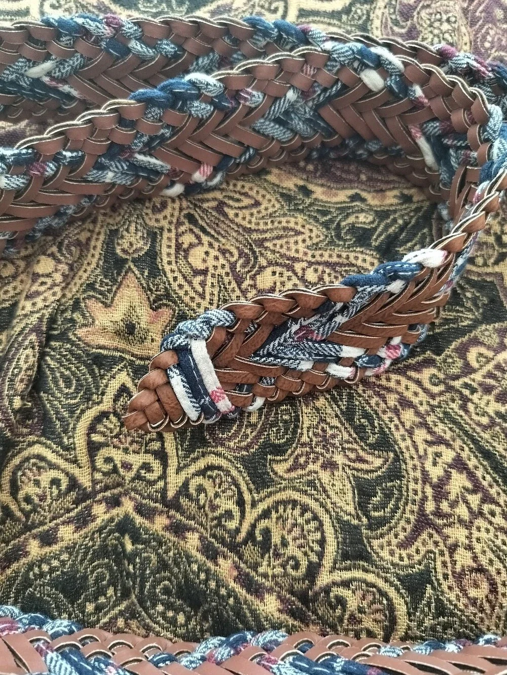 Woven Boho Plaid & Braided Leather Belt Plus Size 20 53